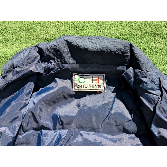 REPAIRED Navy Women's Petite Med Windbreaker Light Zip-Up Bomber Jacket Coat GUC - Picture 5 of 7